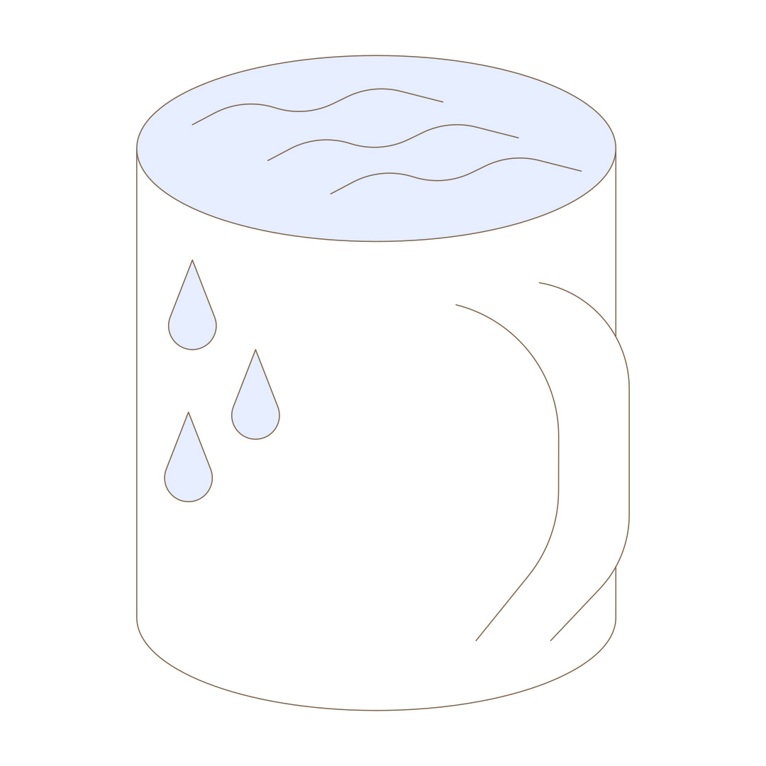 Illustration for the ‘Flourly’ app project by Bakken & Bæck. A stylized mug filled with water, featuring water droplets on its surface, representing hydration as a key element in the baking process.