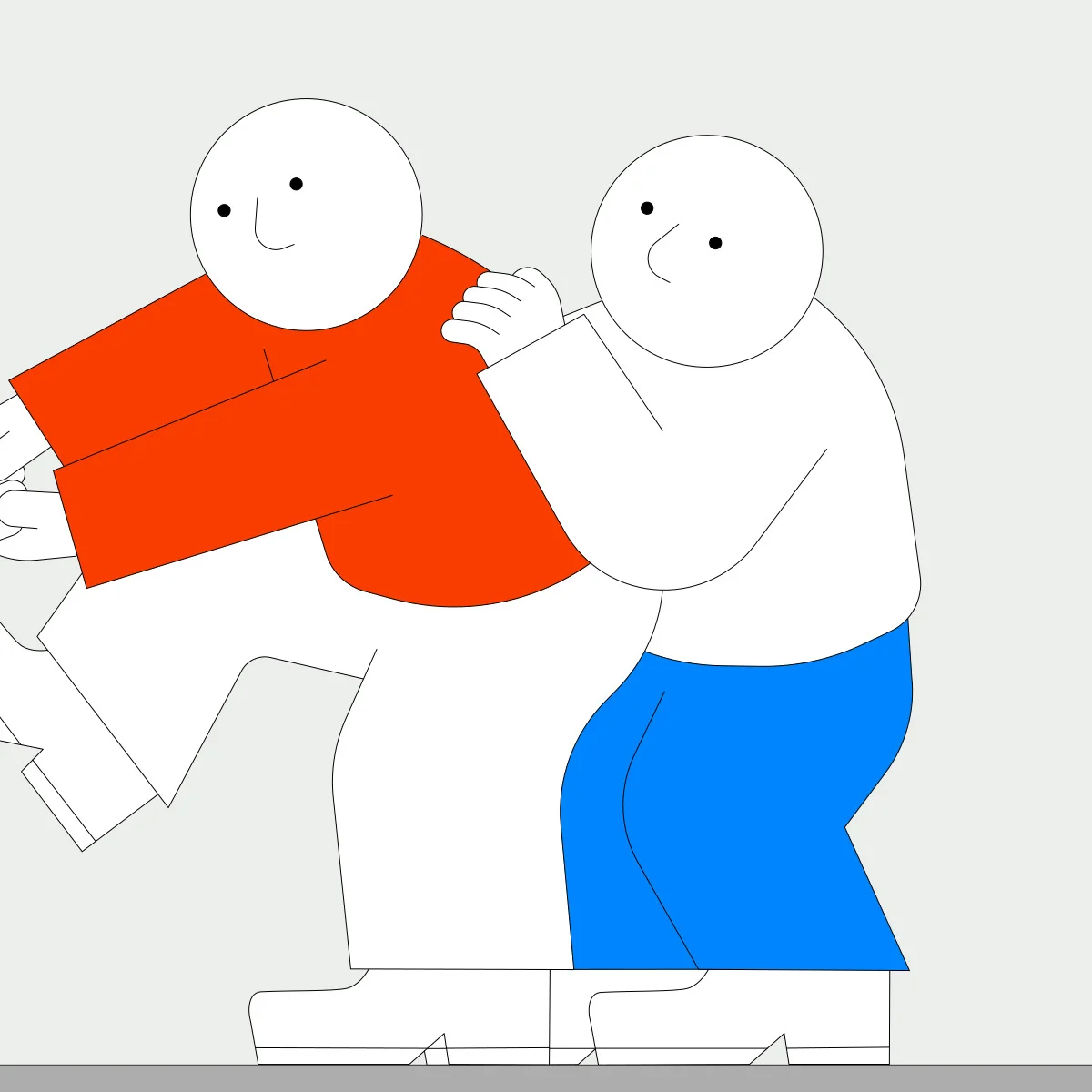 Illustration by Jhon Boy for Wix Playground Academy. Two miners are engaged in helping each other. A miner in a red shirt is climbing up with the support of another miner in blue pants, highlighting teamwork and solidarity.